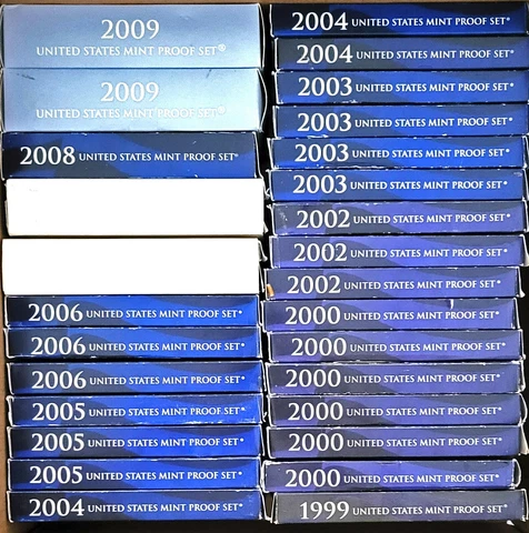 *HUGE LOT 28 SETS -US MINT PROOF SETS OGP /COA  1999, 2000, 2002-2009 *313 COINS Cover