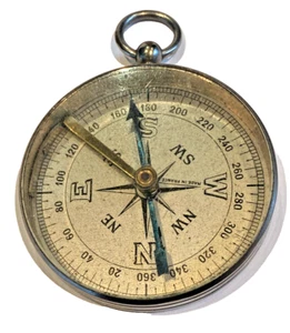 Antique French Brass Pocket Compass Pendant Made In France - Picture 1 of 7