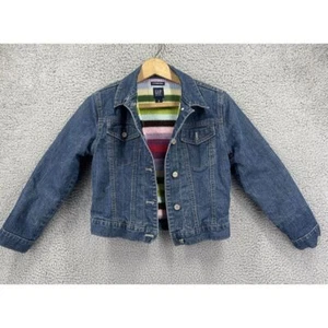 Gap Denim Jacket Girls Medium 8 Kids Stretch Rainbow Insulated Interior Button - Picture 1 of 12
