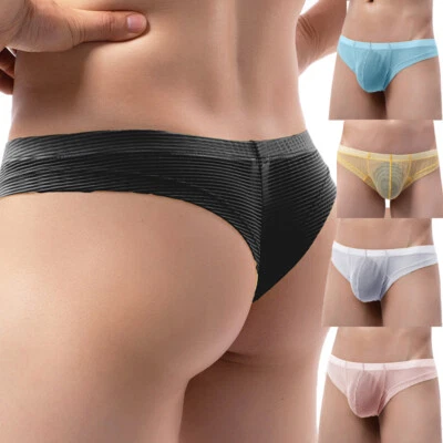 5PCS LOT Men Brief Underwear Thong G-string Mesh See-through Pouch Cheeky Pantie - Image 1 of 4