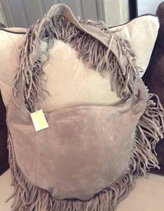 Michael Kors Crescent Hobo in Taupe Suede!  Fringe! - Picture 1 of 11
