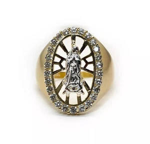 14k Solid Yellow Gold Mens Ring Virgin Mary Guadalupe CZ 5.6 Grams - Picture 1 of 10