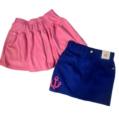 Gymboree Niñas Lote/2 Faldas Faldas 8 Azul Denim Náutico Rosa Algodón Volantes Nuevo con Etiquetas Foto 1 de 4