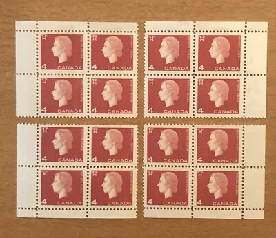 Stamps Canada Sc404p 4c car QE Cameo Mint corner blocks , see detail. - Image 1 of 4