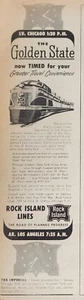 Rock Island Lines Railroad Train Magazine Ad Golden State Route 1950 Wall Art - Imagen 1 de 1