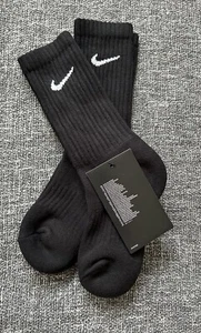 Nike Everyday Black Cushioned Cotton Crew Socks 2 Pair Small Kids Teens Woman’s - Picture 1 of 5
