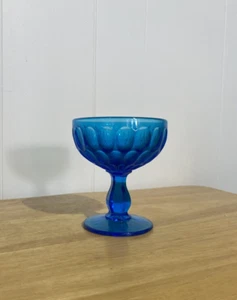 Fenton Art Glass Blue Glass Thumbprint Sherbet Champagne Goblet Glass - Picture 1 of 11