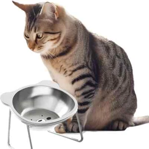 New Cat Bowl Stainless Steel Cat Food Bowls with Metal Stand Food and Water Dish - Picture 1 of 13