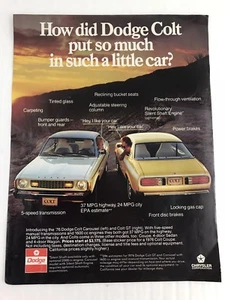Dodge Colt By Chrysler Vtg 1977 Print Ad - Picture 1 of 3