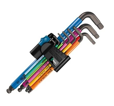 Wera 022210 Hold Function Hex-Plus 9 Pce Multi Colour Ball-End Hex Allen Key Set - Image 1 of 3