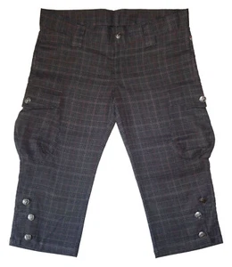Y2K PUNK GOTH SUPER LOW FAT GRAY PLAID BUTTON CAPRI SHORTS PANTS 9 HOT TOPIC NWT - Picture 1 of 5