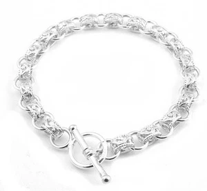 STERLING SILVER LUXURY T BAR CHARM BRACELET - Picture 1 of 3