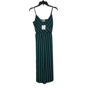Jack BB Dakota Green Stripe Cross The Line Belted Crop Jumpsuit Medium Women NWT - Picture 1 of 9