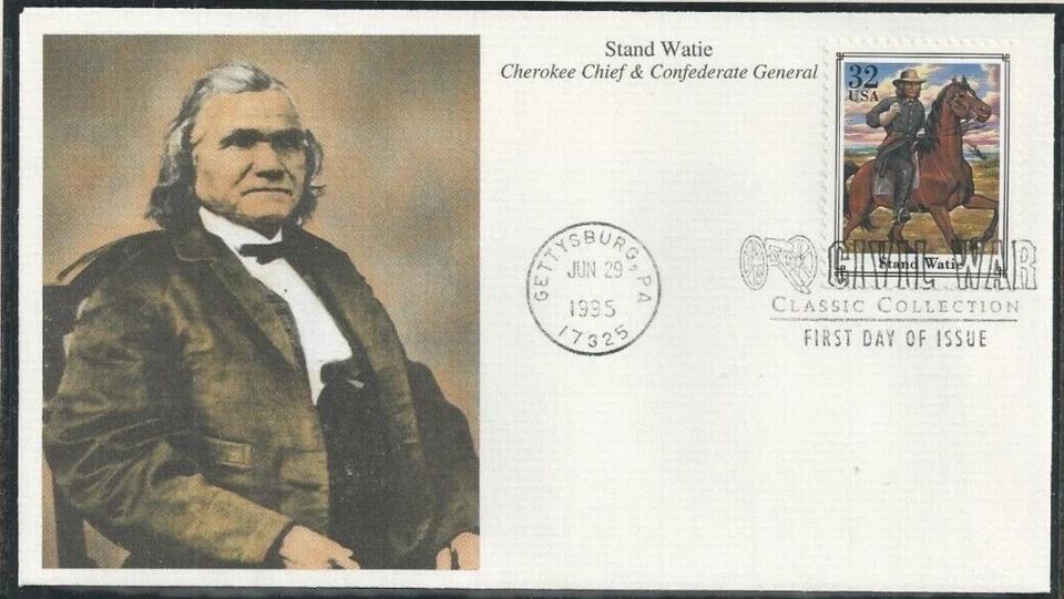 CIVIL WAR GENERAL STAND WATIE CHEROKEE INDIAN 1995 MYSTIC CACHET FDC UNADDR - Image 1 of 1