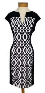 NWT Connected Apparel Sz 12 Black and White Geometric Sleeveless Sheath Dress - Picture 1 of 10