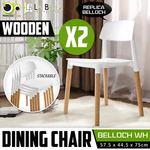 2X Belloch Replica Dining Chair Stackable Designer Retro Wooden Cafe Bar - Picture 1 of 10