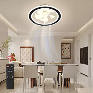 Modern LED Ceiling Fan Light - Dimmable, Flush Mount, APP & Remote Control, Quie - Picture 1 of 11