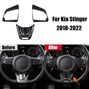 3 Pcs Black Carbon Fiber Car Steering Wheel Trim Cover For Kia Stinger 2018-2023 - Foto 1 di 8
