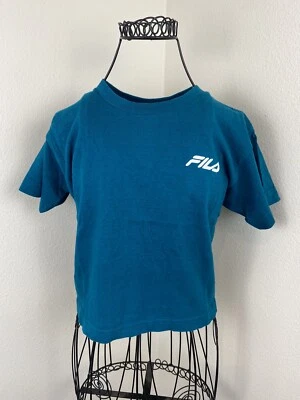 Vintage 90s Teal Fila Single Stitch Spell Out Crop Top USA Made Size Medium - Image 1 of 4