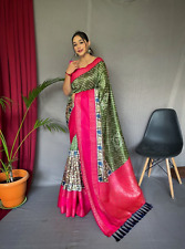 New listing
		Bandhej Kalamkari Silk Saree Green Pink Indian Wedding Partywear Saree Blouse