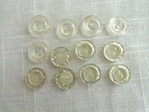 Clear Glittered Edged (12) Small Round 2 Hole Vintage Buttons (#3777) - Picture 1 of 6