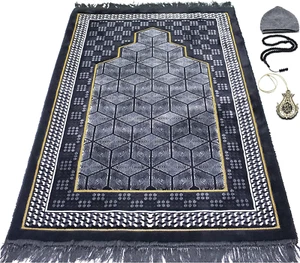 Turkish Islamic Velvet Prayer Rug - Thick & Wide Soft Praying Carpet for Black - Picture 1 of 5