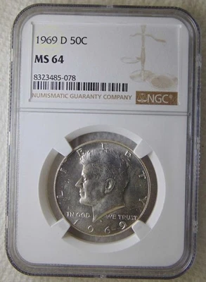 1969 D Kennedy Silver Half Dollars  50C, NGC MS64, SWEET TONING COIN!!! - Image 1 of 4