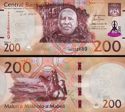 Lesotho 200 Maloti 2023, UNC, Commemorative King's 60'th Birthday, P-31 New - Image 1 of 3