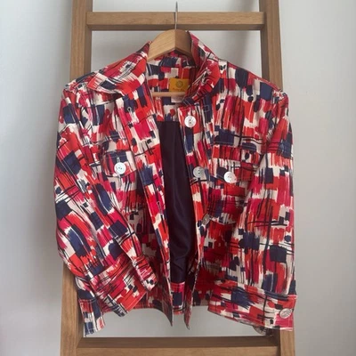 RUBY RD | Size 8 Women’s Red and blue  abstract print jacket - Image 1 of 4