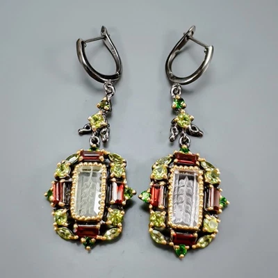 Handmade 13 ct+ Natural Green Amethyst Earrings 925 Sterling Silver /E129925 - Image 1 of 4