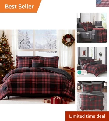 Juego de cama Queen de 7 piezas: edredón a cuadros ligero rojo negro para todas las estaciones Foto 1 de 4