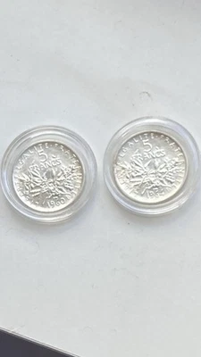Lot de 2 pièces de monnaie de 5 Francs Argent Semeuse - Photo 1/2
