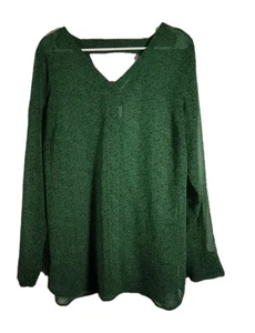 CAbi Green Floral V-Neck Bountiful Sheer Long Sleeve Top Women's Size Large 5208 - Picture 1 of 4