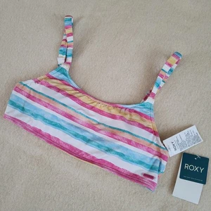NWT Roxy Bikini Top Women's Size Large Pink White Stripe Bandeau - Picture 1 of 8