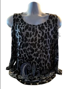 JM Collections women’s top cold shoulder animal/ paisley print size medium - Picture 1 of 3
