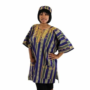 Kente Dashiki Traditional Men Women Free-Sized Dashiki w/22"matching Kufi Cap. - Picture 1 of 1