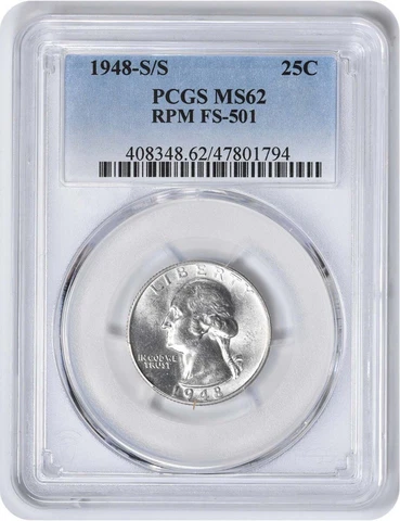 1948-S/S Washington Silver Quarter RPM FS-501 MS62 PCGS Cover