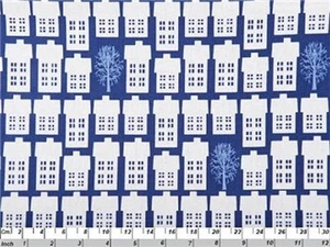 Fat Quarter Village and Trees Blue Cotton Sewing Quilting Fabric - Picture 1 of 1