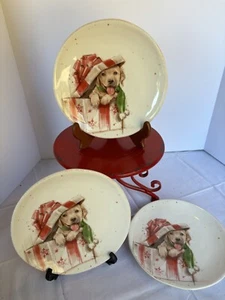 Weihnachten Southern Living Teller Steinzeug Noel gelb Labrador 3er Set - Bild 1 von 6