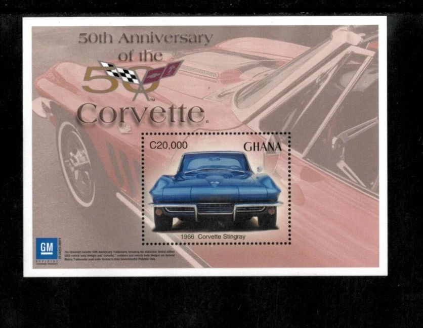 Ghana 2003 - Coches Corvette - Hoja de estampillas de recuerdo - Scott #2380 - MNH Foto 1 de 1