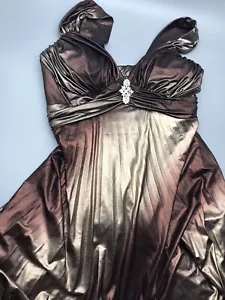 Metallic Gold/Rust Formal Short Dress Ombré USA Babydoll Padded V Neck Prom XS - Picture 1 of 8