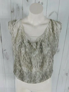 Alice + Olivia Green White Print Vicka Silk Cap Sleeve Blouson Top - Size Small - Picture 1 of 4