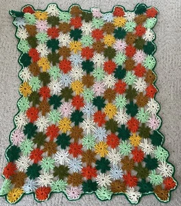 Vintage Boho Hand Crocheted Table Topper Doiley Orange Yellow Green MCM Retro - Picture 1 of 3
