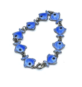 Vintage Volmer Bahner Sterling Silver Blue Enamel Fish Link Bracelet *A9 - Picture 1 of 6