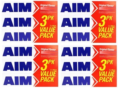 12 x AIM 90g TOOTHPASTE ORIGINAL FLAVOUR 100% Brand New (4 x pk3) - Image 1 of 4
