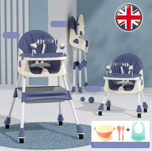 Baby High Chair 4-in-1 Foldable Reclining Feeding Table Chair Seat 7Heights Blue - Picture 1 of 5