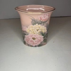 RARE! Toyo Japan Oval Vase With Blooming Peonies Pink Gold Rim & Accents - Picture 1 of 5