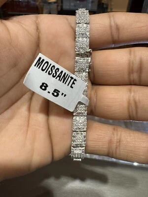 17.0 Ct VVS D Moissanite 7.5mm Tennis Mens Bracelet 8.5in Silver - Image 1 of 4