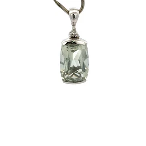 14K White Gold Helzberg Green Amethyst & Diamond Accents Pendant - Picture 1 of 10