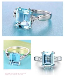 **Aquamarin Edelstein Ring 925 Sterling Silber Modeschmuck Geschenke für Damen - Bild 1 von 4